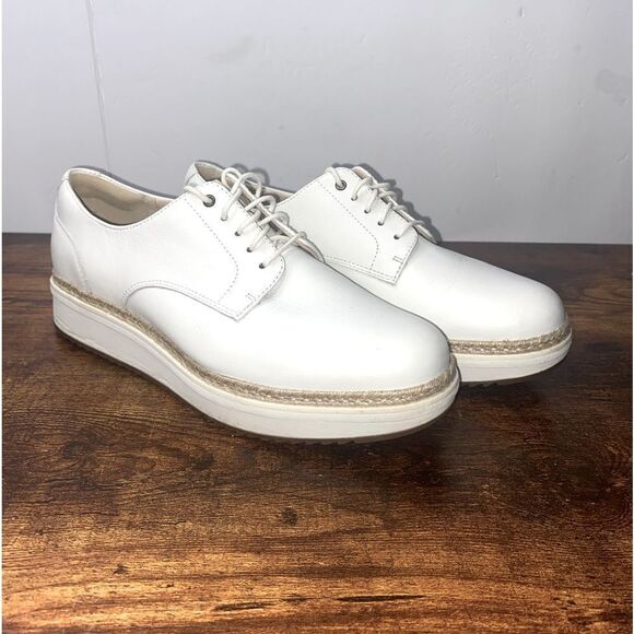 Clarks Teadale Rhea Wm’s Sz 10 White Leather Comfort Lace Up Espadrilles Shoes - Picture 1 of 9